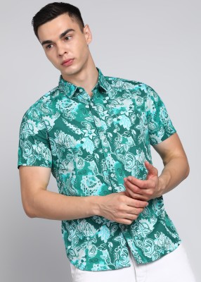 HIGHLANDER Men Printed Casual Dark Green, Green, White Shirt