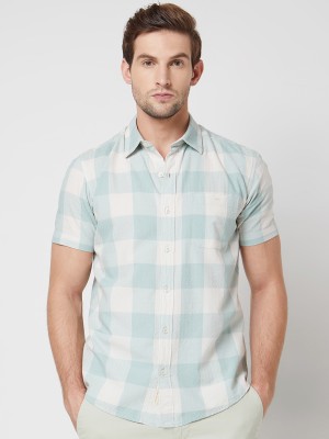 MUFTI Men Checkered Casual Blue, White Shirt