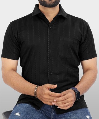 VeBNoR Men Self Design Casual Black Shirt