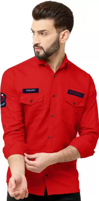 TorontoCN Men Solid Casual Red Shirt