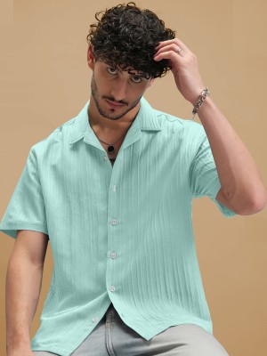 FIBERMILL Men Solid Casual Light Blue Shirt