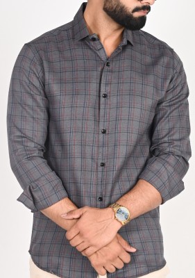 Tanip Men Checkered Casual Grey, Red, Dark Blue Shirt