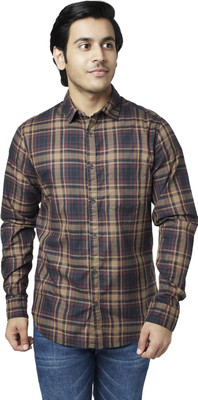 YU by Pantaloons Men Checkered Casual Brown Shirt