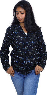 RETRORISE Women Printed Casual Black Shirt