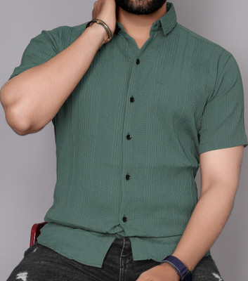KAJARU Men Self Design Casual Green Shirt