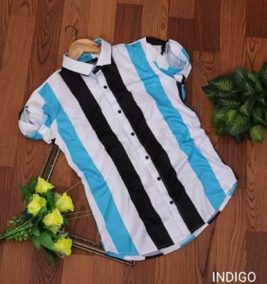 COMBRAIDED Men Striped Casual Light Blue Shirt