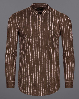 french crown Men Striped Straight Kurta(Brown)