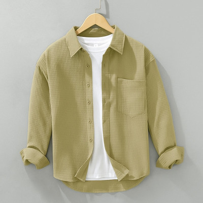 LYAM Men Self Design Casual Beige Shirt