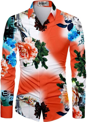 SHIV FASHION Men Printed Formal Orange Shirt