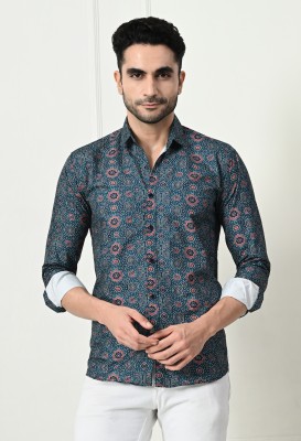 Vellical Men Printed Casual Dark Blue Shirt