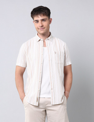 U.S. Polo Assn. Denim Co. Men Striped Casual Yellow Shirt