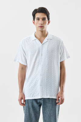Snitch Men Self Design Casual White Shirt