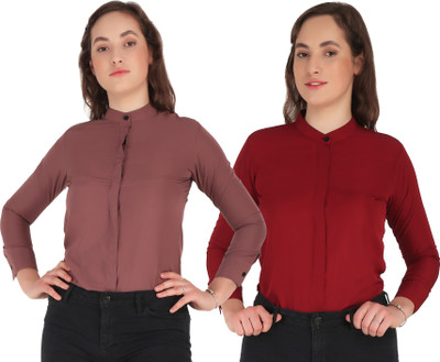 Giggles Women Solid Casual Multicolor Shirt(Pack of 2)