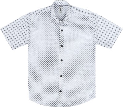 Cay Boys Printed Casual White, Blue Shirt