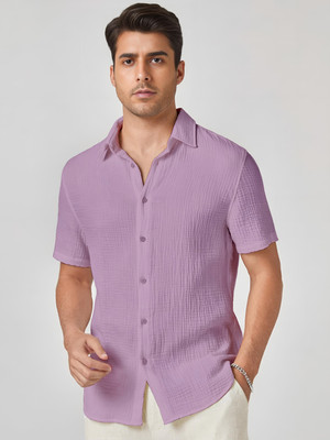 METRONAUT Men Self Design Casual Pink Shirt