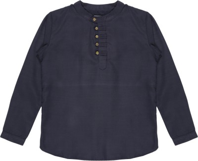 YOUNG BIRDS Boys Solid Festive Dark Blue Shirt