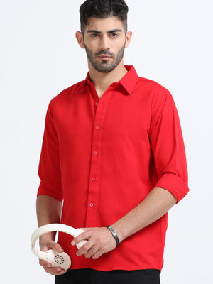 WHISQ Men Solid Casual Red Shirt