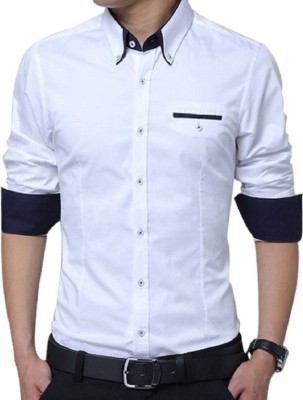 Qlonz Store Men Solid Casual White, Blue Shirt