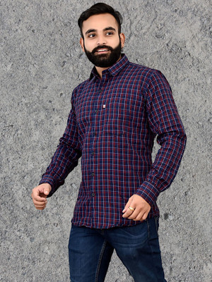 V K Creation Men Checkered Casual Maroon Shirt