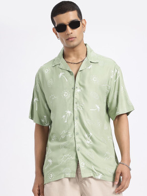 Glitchez Men Printed Casual Green Shirt