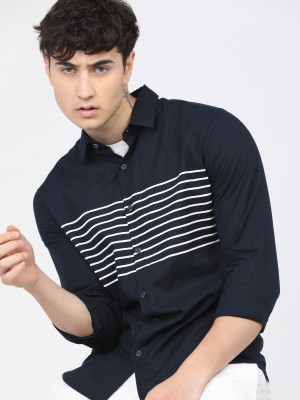 KETCH Men Striped Casual Dark Blue Shirt