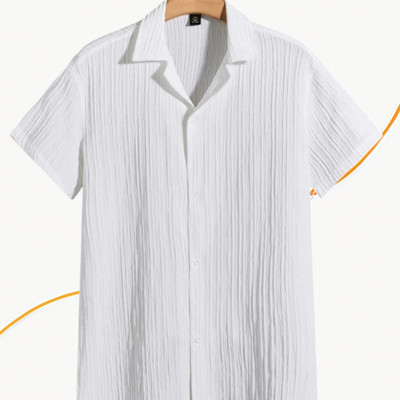 A DEEMOON TREND Men Self Design Casual White Shirt