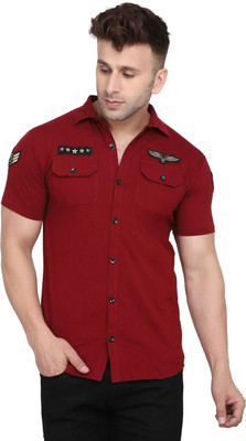 HouseOfCommon Men Solid Casual Maroon Shirt