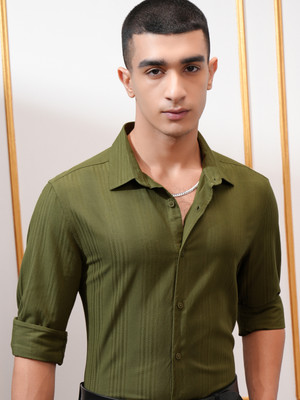 HIGHLANDER Men Self Design Casual Green Shirt
