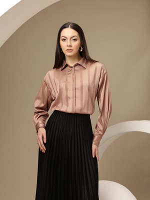 CHEMISTRY Women Striped Formal Brown Shirt