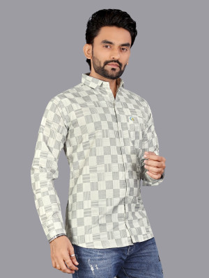 ALVIN ENTERPRISE Men Printed Casual White, Grey Shirt