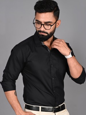 Tee Projekt Men Solid Formal Black Shirt