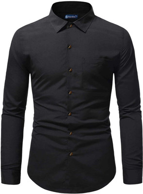 UNIFAV Men Solid Casual Black Shirt