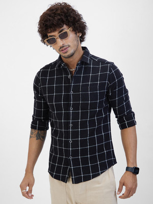 VASTRADO Men Checkered Casual Black Shirt