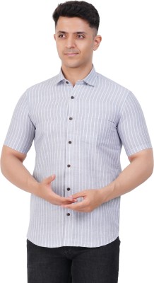 Prakasam Cotton Men Striped Casual Light Blue Shirt