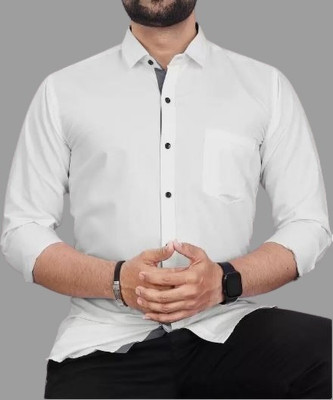 RUDHAARI Men Solid Formal White Shirt