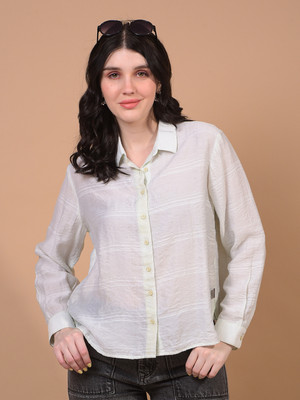 CRIMSOUNE CLUB Women Striped Casual Green Shirt
