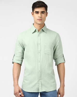 Vilantra Fashion Men Solid Casual Light Green Shirt