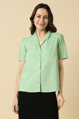 Allen Solly Women Solid Formal Green Shirt