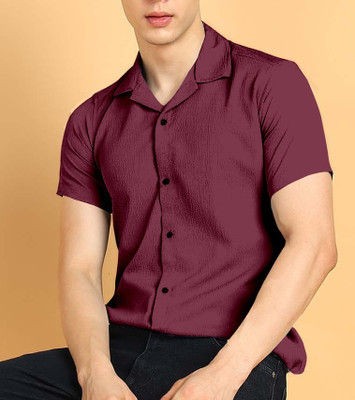 COMBRAIDED Men Solid Formal Maroon Shirt