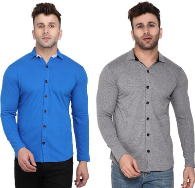 GEUM Men Solid Formal Grey, Dark Blue Shirt(Pack of 2)