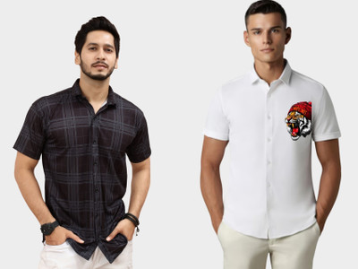 Emporium Men Printed Casual Black, White Shirt(Pack of 2)