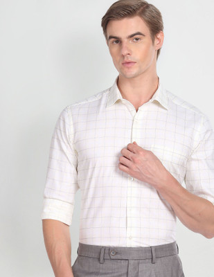ARROW Men Checkered Formal Yellow Shirt