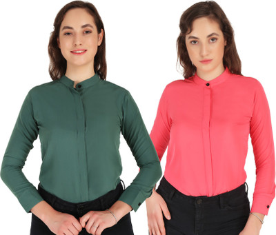 SHANAYA MODA Women Solid Casual Black, Dark Green Shirt(Pack of 2)