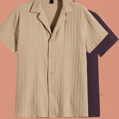 Jenil Fashion Men Solid Casual Cream, Purple Shirt(Pack of 2)