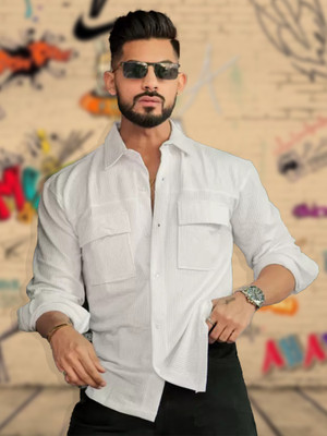 MANIAC Men Solid Casual White Shirt