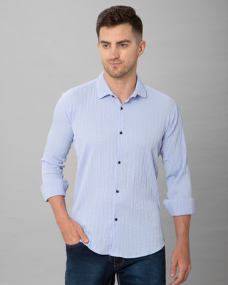 METRONAUT Men Self Design Casual Light Blue Shirt