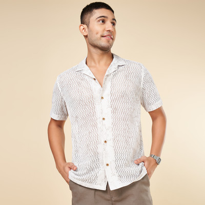 7 Alt by Pantaloons Men Self Design Casual White Shirt