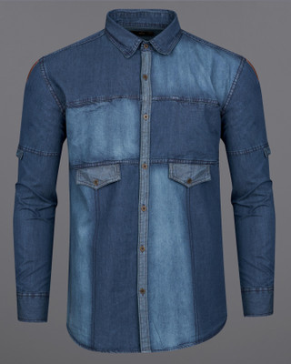 HOC Men Solid Formal Blue Shirt