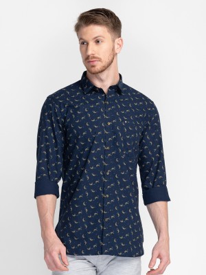 Mozzo Men Printed Casual Dark Blue Shirt