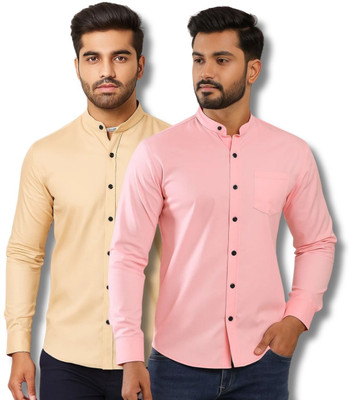 ClothTheory Men Solid Casual Orange, Pink Shirt(Pack of 2)